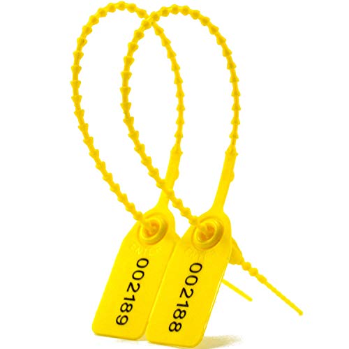 1000 Numbered Security Zip Ties Plastic Seals Pull Tite Security Tags Disposable Self-Locking Tie for Fire Extinguisher 250mm Lenght (Yellow)