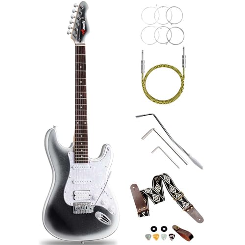 MUSILY 39in Electric Guitar Kit, Full Size Beginner Electric Guitar Starter Kit, Solid Body HSS...
