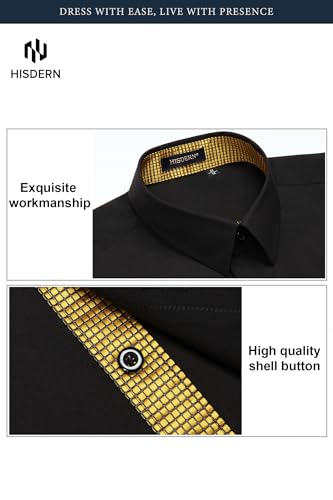 Image of HISDERN Mens Business Dress Shirts Long Sleeve Casual Button Down Shirt Formal Inner Collar Contrast Shirt for Men Wedding
