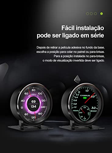 Manômetro Automotivo Digital Wideband 60mm Cammus Obd2 Conta Giros Velocímetro Pressão de turbo Reló