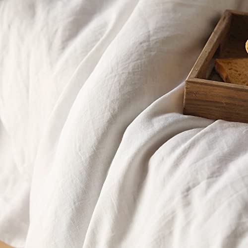 Image of XZ XIFA 100% Washed French Flax Linen Duvet Cover Set - 3 Pieces, Cooling & Textured Farmhouse Bedding for Hot Sleepers, with Zipper Closure (White, Queen)