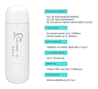 Calonny Chiavetta Internet 4G LTE USB WiFi con SIM Link Key cat4 150mbps Wreless Modem,Alternativa per ADSL,non navigare modifica APN Applica A negozio/casa/camper (italiano)