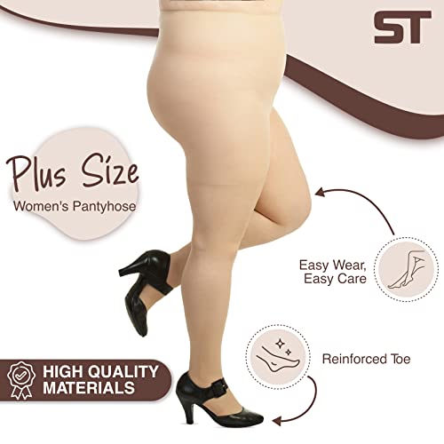 Image of Silky Toes Plus Size 20D Sheer Pantyhose for Women | 1-4 Pairs Durable Queen Tights with Reinforced Toe, High-Waist Stockings
