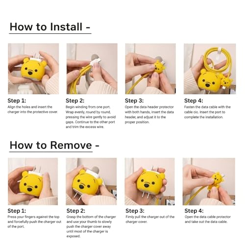 Image of Cable Protector for Apple iPhone Charger 20W /18W Type C, 3D Cute Cartoon Case Adaptor Cover Full Cable Connection Protectors Protective Protection Wire Sleeves Guard (Winnie the Pooh)