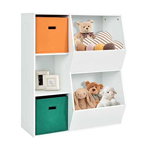 DREAMADE Kinderregal mit 5 Ablage und 2 Stoffbox, Aufbewahrungsregal...