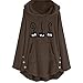 Pull à capuche pour femme - Chaud - Manches longues - Imprimé chat - Automne - Hiver - En peluche - Couleur pure - Avec poches, Marron D., 3XL