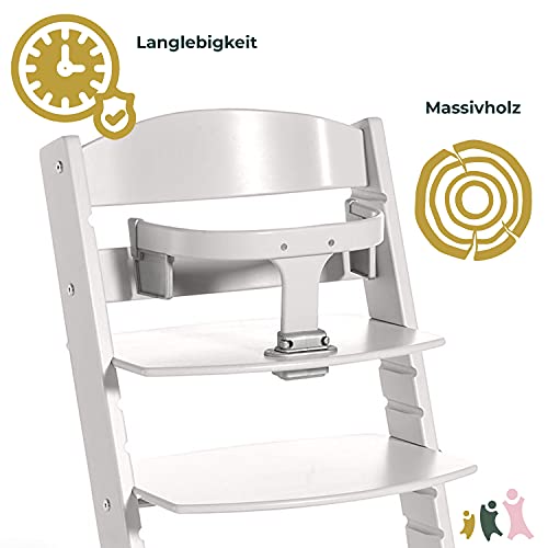 Geuther Hochstuhl SYT Kinderstuhl mitwachsender Baby Hochstuhl mit Babyliege komfortabler Baby Stuhl mit ergonomisch geschwungener Rückenlehne massiver Bauchbügel Lichtgrau