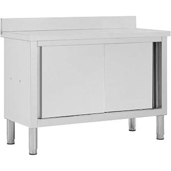 Refined Work Cabinet with Sliding Doors Work Table Worktop Stainless Steel Cabinet Gastro Cabinet Sliding Door Cabinet Stainless Steel 120 x 50 x 95-97 cm
