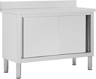 Refined Arbeitsschrank mit Schiebetüren Arbeitstisch Arbeitsplatte Edelstahlschrank Gastro Schrank Schiebetürenschrank Edelstahl (120 x 50 x (95-97) cm)
