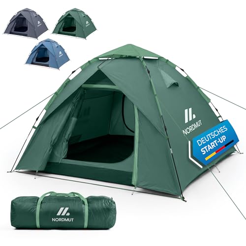 NORDMUT Wurfzelt 2-4 Personen für blitzschnellen Aufbau Pop Up Zelt 2-4 Personen wasserdicht & UV-Schutz Campingzelt mit hervorragender Luftzirkulation (Grün)