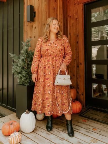 Image of TIYOMI Womens Plus Size Dresses Fall Long Sleeve Maxi Dresses V Neck Floral Spring Party Dress with Pockets XL-5XL (14W-28W)