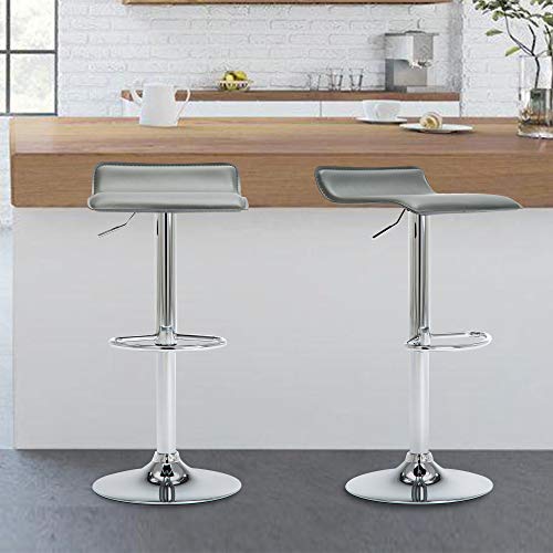 Lsspaid Bar Stools, Pu Leather Upholstered Bar Chairs, Adjustable Counter Height Barstools, 360° Swivel Island Bar Stool,Set Of 4, Grey #TOP1