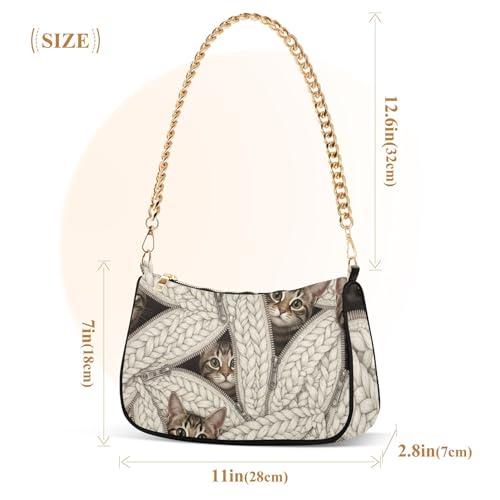 Tabby Cat Cute Beige Ladies Shoulder Bag for Women Hobo Totes Purse Bags Chain Strap Zipper Designer Purses3