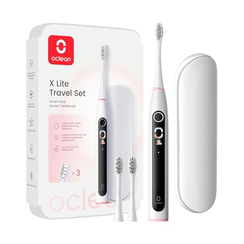 Oclean X Lite Brosse à Dents Électrique, 5 Modes et Autonomie de 40 Jours, Brosse à Dents Électrique Sonique avec Écran, Suivi du brossage, Ideal pour Voyage, Étui de Voyage, 3 Brosettes, Gris Set