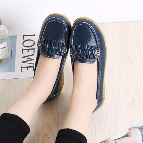 Image of Women's Genuine Leather Platform Loafers Classic Casual Comfort Slip-On Shoes Soft Sole Dress Shoes