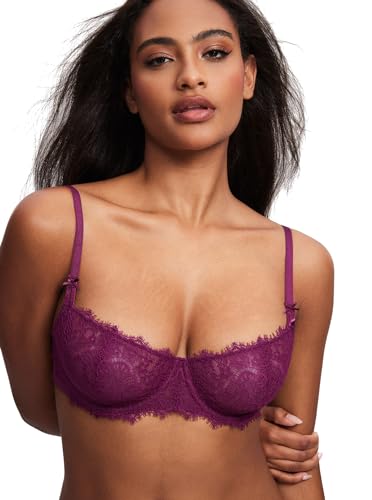 Image of DOBREVA Women's Balconette Sexy Unlined Bra Lace Push Up Plus Size Bras See Through Underwire
