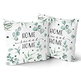 Giwawa Home Sweet Home Throw Pillow Covers Set of 2 Green Leaves Pillow Cases 18 X 18 Inch Couch Cus