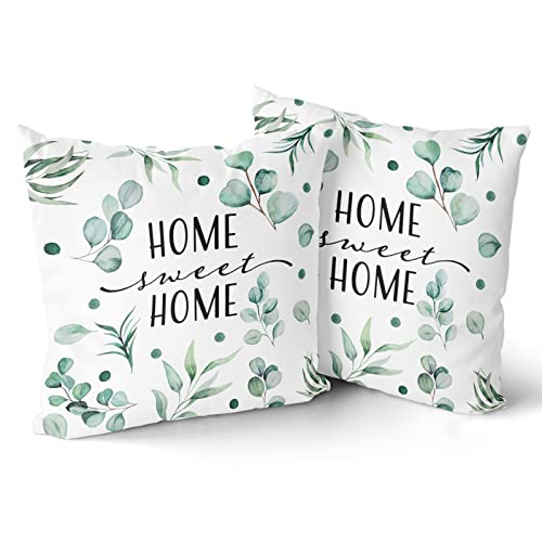 Giwawa Home Sweet Home Throw Pillow Covers Set Of 2 Green Leaves Pillow Cases 18 X 18 Inch Couch Cushion Cover For Room Sofa Chair Decor #TOP17