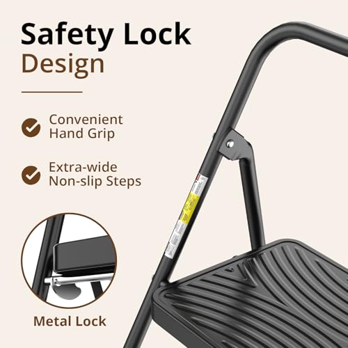 Jocauto Escada de 2 degraus, banqueta dobrável para adultos com pedal antiderrapante largo, banqueta