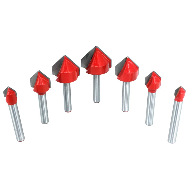 7 Pezzi 6,35 Mm Gambo 90 Gradi V Punta del Router Formatura Bordo Smussatura da Taglio for La Lavorazione Legno