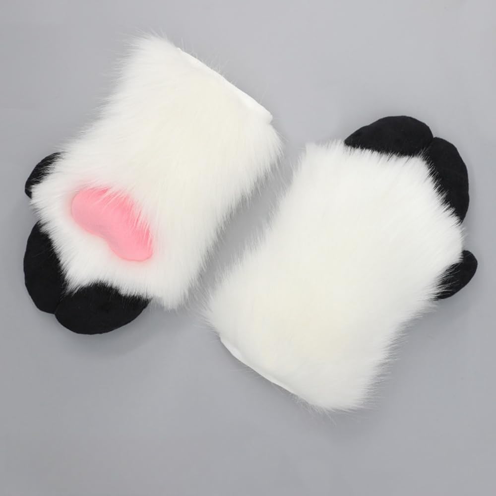 Cute Sheep Claw Gloves Furry Faux Fur Animal Paw Mittens for Halloween Cosplay Fursuit Costume Accessories
