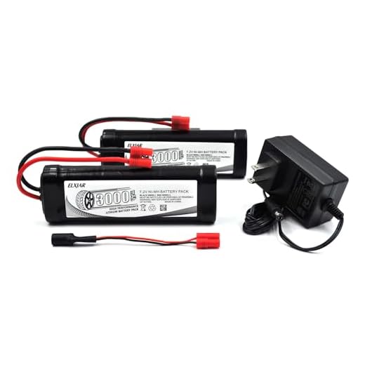 elxjarpower (2-Pack) High Capacity 3000mAh 7.2V NiMH Battery with Banana 4.0 Connector and Charger Compatible with Redcat Racing Blackout Everest Lightning Volcano RC Cars Trucks
