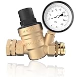 RVGUARD RV Water Pressure Regulator Valve, Lead-Free Brass Adjustable Water Pressure Reducer with Gauge and Inlet Screen Filter for RV Camper Travel Trailer