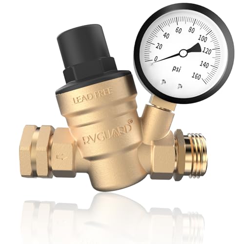 RVGUARD RV Water Pressure Regulator Valve, Brass Lead-Free Adjustable Water