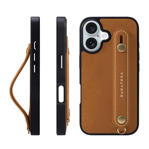 HANATORA for iPhone 16 �P�[�X �{�v �ϏՌ� �w�ʃx���g �X�}�z�P�[�X �X�}�z �X�^���h�@�\ �l�b�N �X�g���b�v �t�� �G���{�X���U�[ �M�t�g �}�O�l�b�g�Ȃ� �L�������� NGH-16-Caramel