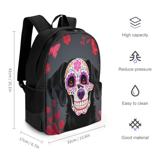Rucksack Anti-Theft Multipurpose Big Capacity Carry On Bag - Sugar Skull Style Dog Art Traveling & Camping Backpack With Side Pockets2