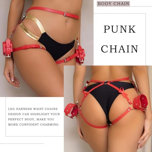 Leather Waist Chain Red Belly Body Chain Punk Thigh Harness Belt Rave Body Accessories Jewelry for Women3