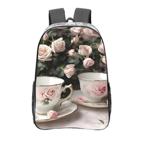 Sac à dos étudiant à tasses à thé roses pour les cours et le travail quotidien