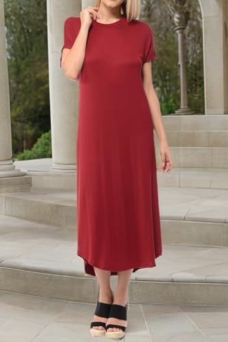 Image of iconic luxe Women's A Line Short Sleeve T Shirt Midi Dress Summer Casual