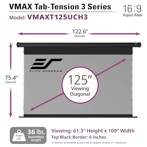 Image of Elite Screens VMAX Tab-Tension 3 Series, 125 INCH Motorized Projector Screen, 16:9 CineGrey High Contrast Electric Drop-Down, 4K /8K HDR, IR /RF Remote, VMAXT125UCH3
