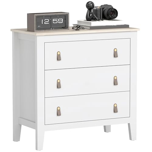 HOMCOM Cómoda de 3 Cajones Cómoda para Dormitorio con Tiradores de PU Cajonera para Salón Pasillo 80x40x78,5 cm Blanco
