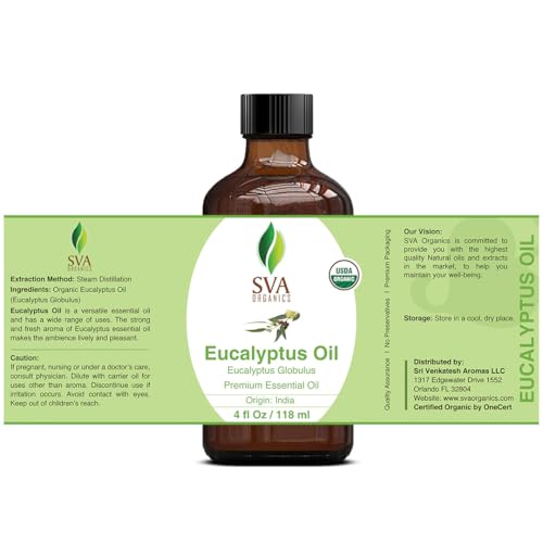 SVA Eucalyptus Essential Oil Organic – 4 Fl Oz – 100% Natural Organic Eucalyptus Oil - for Diffuser, Hair, Face, Skin Care, Aromatherapy, Scalp and Body Massage, Soap and Candle Making - with Dropper - Image 5