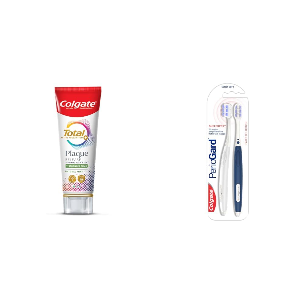 Colgate Total Plaque Release Toothpaste, 3X More Effective at Fighting Plaque, Reduces Gum Problems, Antibacterial and Enamel Protection Tooth Paste, Fresh Breath, 80g & PerioGard Gum Expert-image-34