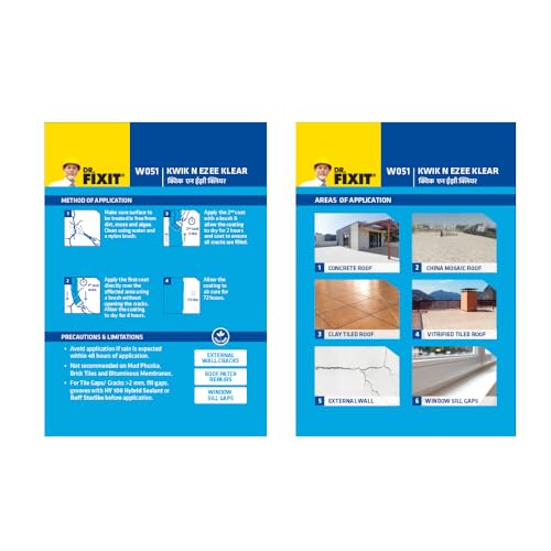 Image of Dr. Fixit Kwik N Ezee Klear | 1 Kg with Brush | DIY PU Based Transparent Waterproofing Solution for Cracks in Roof, Walls, Floor, Tile