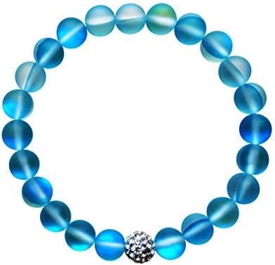 Hope Inspired Mystic Mermaid Glass Bracelet with 8 mm Blue Moonstone Beads