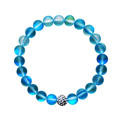Hope Inspired Mystic Mermaid Glass Bracelet With 8 Mm Blue Moonstone Beads #TOP3