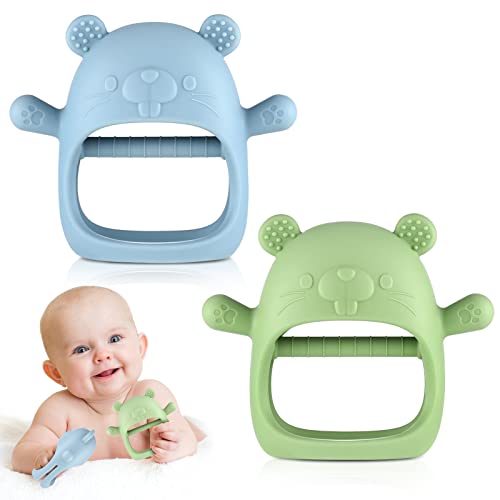 Image of 2 Pcs Baby Teething Toys for 12 Months Baby, Silicone Infants Mitten Teething Toy Baby Chew Toys for Sucking Needs, Anti-Drop, BPA Free
