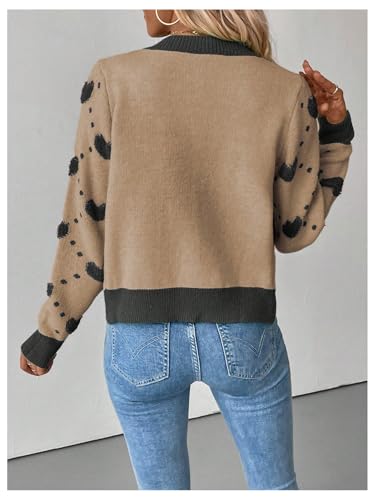 Image of GORGLITTER Women's Heart Long Sleeve Button Down Cardigan Sweater Fall Trendy Dressy Color Block Knit Short Cardigans