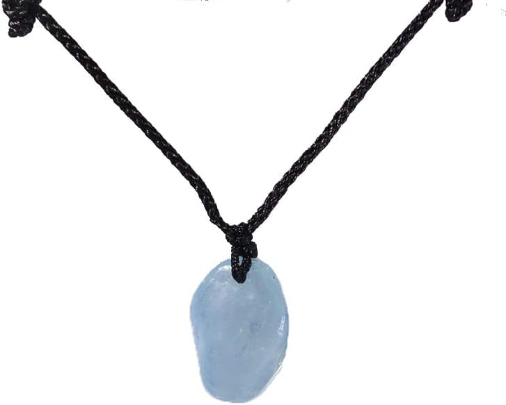 Dainty Tumbled Raw Aquamarine Pendant Necklace for Women Men