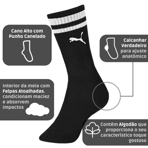 Kit 04 Pares de Meia Puma Cano Longo Esportiva Heritage | 4 Preto (4X95) | 39-43 | 469X_9553_9553_95