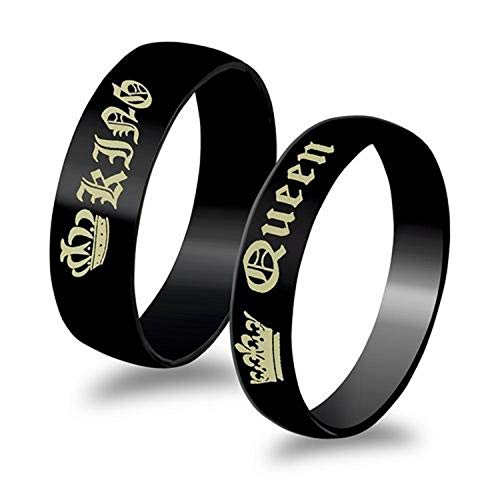 Image of I Jewels Valentine's Special King & Queeen Matching Black Titanium Stainless Steel Him & Her Couple Rings Set (FL182CO)
