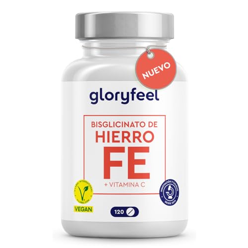 Hierro y Vitamina C (40mg) - 120 Tabletas - Bisglicinato de hierro + Vitamina C Natural (Acerola) - Hierro quelado bien tolerado - Vegano, sin aditivos, fabricado en Alemania
