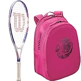 Wilson Serena Williams 25 Inch Pre-Strung Junior Tennis Racquet Starter Set or Kit Bundled with a Pink Junior Tennis Backpack (Perfect for Kids Ages 9-10 and Back to School)
