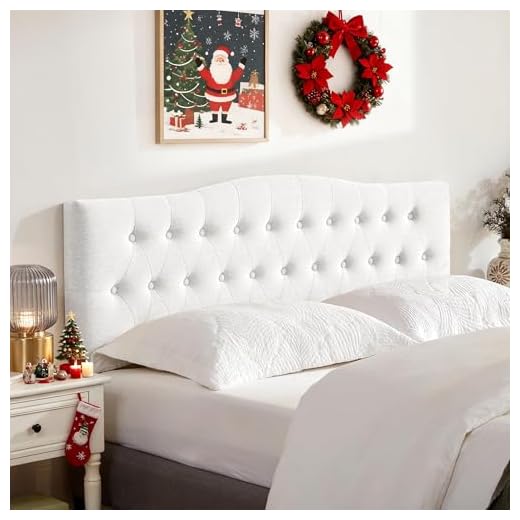 Huatean Home Tufted Upholstered Headboard Queen Size, Sturdy & Durable Solid Wood Bed headboard, Fabric Headboard Adjustable Height from 37” to 51”, Modern Button Diamond Design Head Board, White