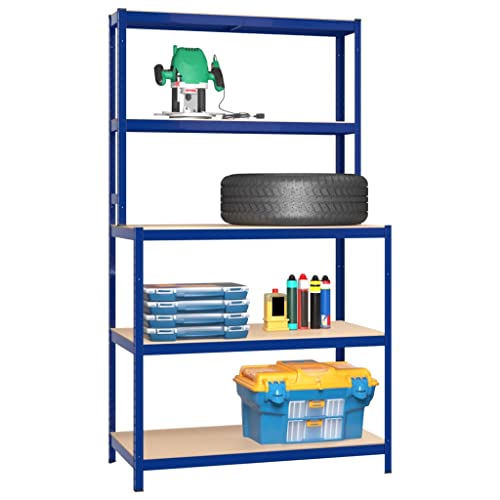 Bigbarley Metal Shelving,Garage Storage Utility Rack,Multipurpose Shelf,For Warehouse Basement Kitchen Living Room Pantry,5-Layer Work Table With Shelves Blue Steel&Engineered Wood #TOP3