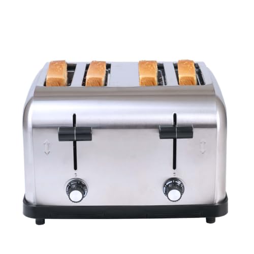Image of 1800W Commercial Grade Toaster 4 Slice Wide Slot Industrial Toasters Stainless Steel for Restaurant 120 volt